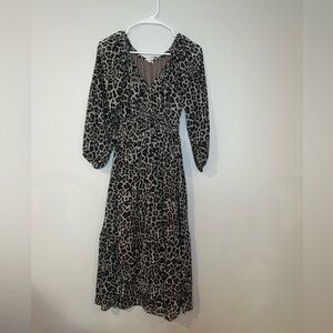 NWT women’s cheetah print dress in a size small with balloon sleeves.